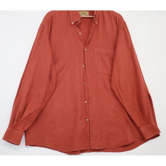 Paul Stuart Mens XXL Rust Herringbone Button-Down Polo Shirt Made In Italy - Picture 1 of 11